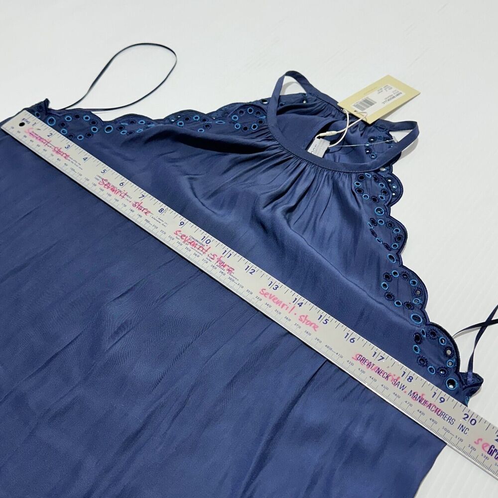 NWT Ramy Brook Calla Blouse Top Women Size S Navy Blue Scallop Eyelet Trim $295 - Picture 7 of 12